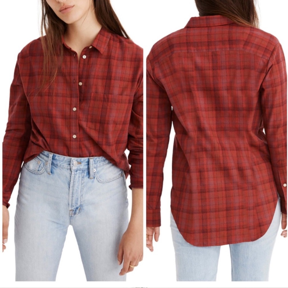 NEW Madewell Oversized Plaid Red Button Up Shirt 72